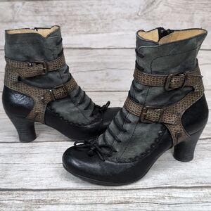 Golden Button Victorian Style Ankle Boots Multicolor Block Heel Size 37